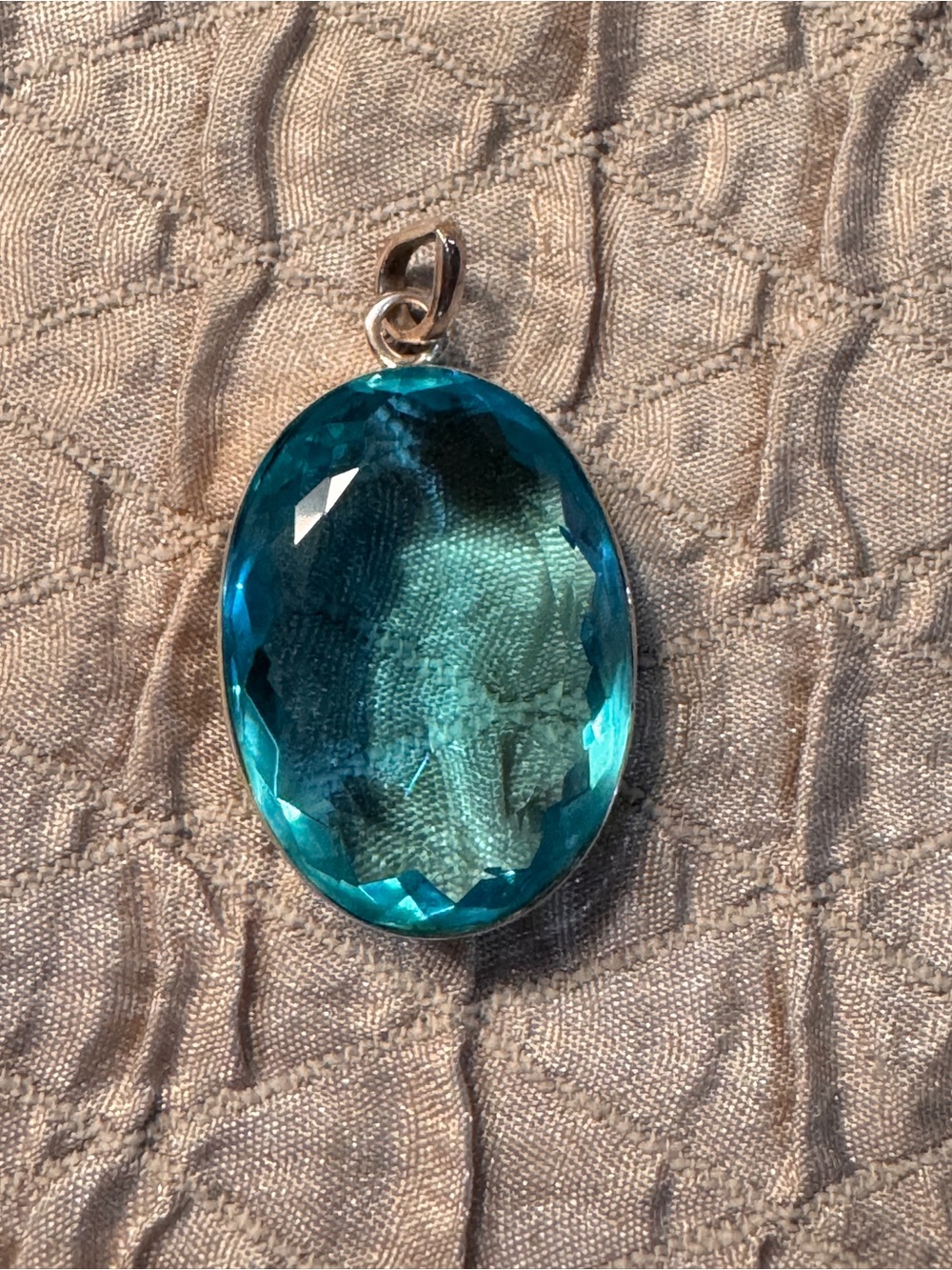 Sterling Silver Blue Oval Crystal Pendant